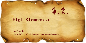 Higl Klemencia névjegykártya